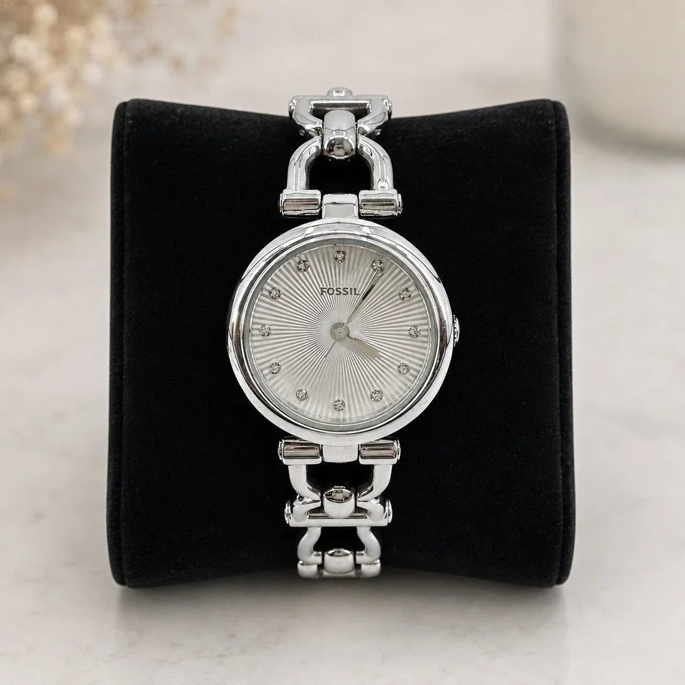 Fossil Womens Olive Horseshoe Link Bracelet Silver Tone Watch ES3348 New Battery